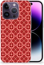 GSM Hoesje Geschikt voor iPhone 14 Pro Hoesje met Tekst Batik Red