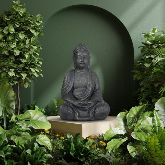 Statue Bouddha Relaxdays - 70 cm - statue de jardin zen - polyrésine - décoration jardin - anthracite