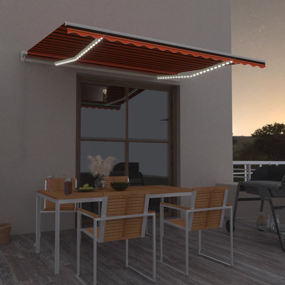 Prolenta premium Luifel handmatig uittrekbaar met LED 400x300 cm oranje en bruin