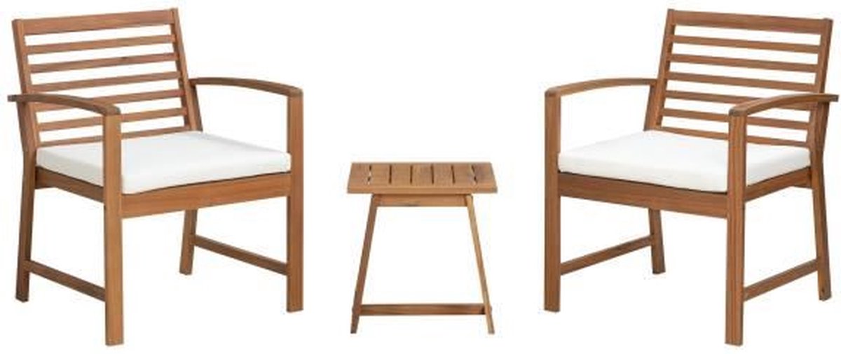 AUCUNE – Cali – Tuinloungeset 2-persoons – Acacia FSC – Kussens ecru