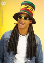 Widmann - Bob Marley & Reggae & Rasta Kostuum - Rasta Hoge Hoed Met Dreadlocks - Rood, Geel, Groen, Zwart - Carnavalskleding - Verkleedkleding