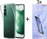 Soft Back Cover Hoesje Geschikt voor: Samsung Galaxy S21 FE Silicone Transparant + 3X Tempered Glass Screenprotector - ZT Accessoires