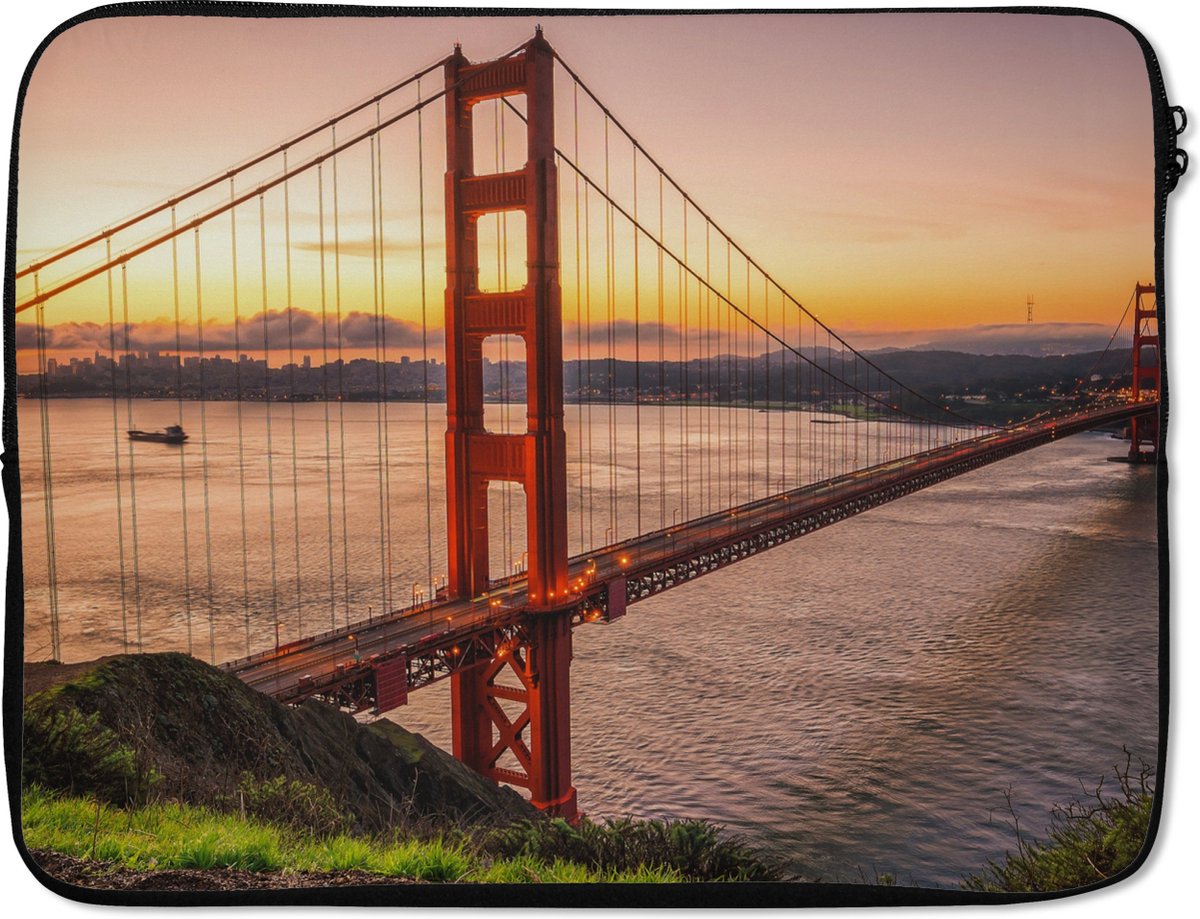 Laptophoes - Golden Gate Bridge - San Francisco - Water - Brug - Rood - Amerika - Laptop sleeve - Laptop cover - 15 6 Inch