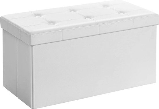 LAUWG – Zitkruk zitbank met opbergruimte opvouwbaar 2-zits belastbaar tot 300 kg kunstleer, wit, 76 x 38 x 38 cm