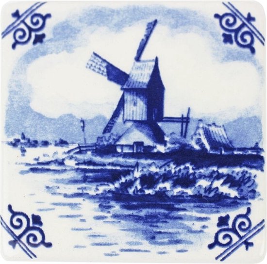 Delfts Blauw Magneet Tegeltje Molen Bol Delfts Blauw Magneet Tegeltje Molen Bol