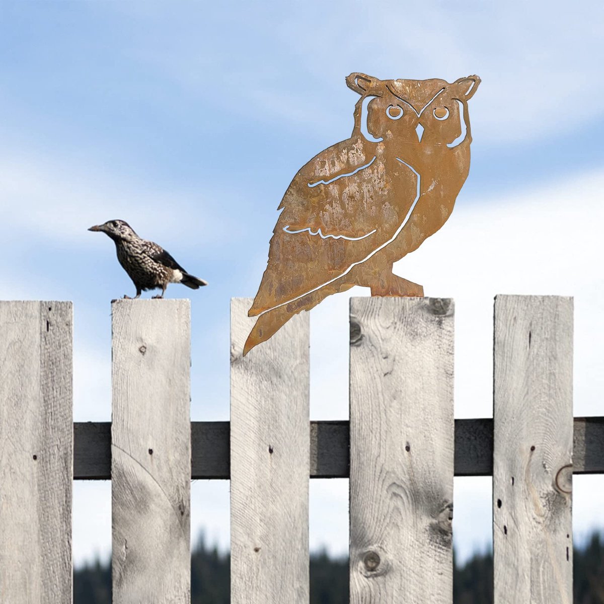 Vosteen Tuinsteker Uil Van Metaal | Roestlook Tuindecoratie Met Patina - 62 Cm Hoog