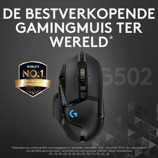 Logitech G502 HERO - Bedrade Gaming Muis - 25.600 DPI - Rechtshandig - Zwart