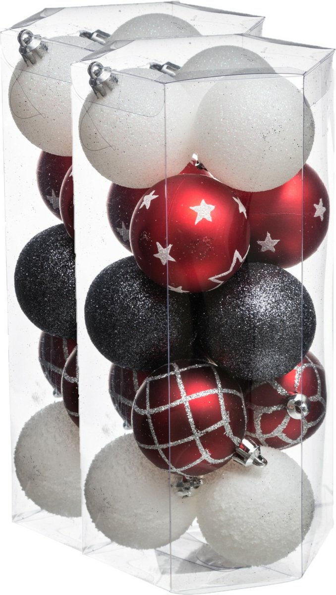 30x stuks kerstballen mix wit/rood/groen glans/mat/glitter kunststof diameter 5 cm - Kerstboom versiering