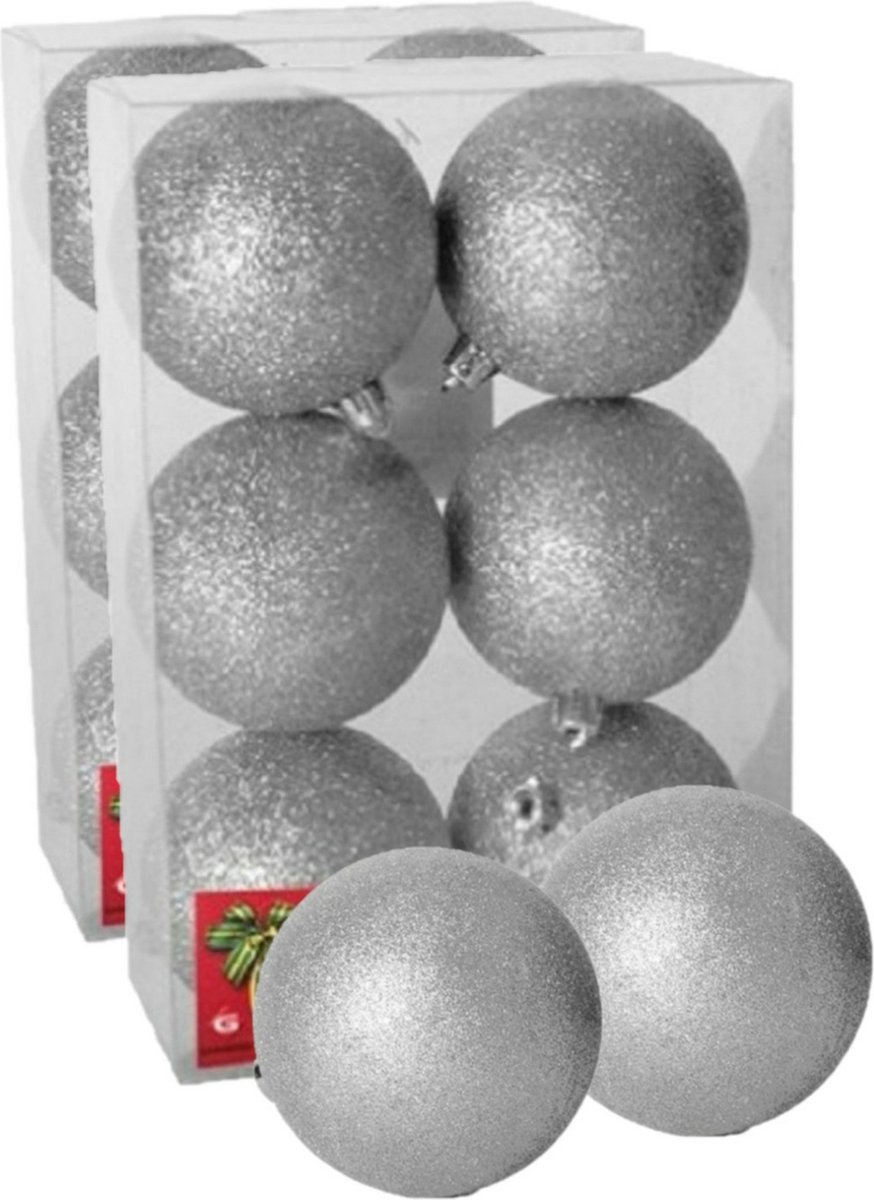 12x stuks kerstballen zilver glitters kunststof diameter 4 cm - Kerstboom versiering