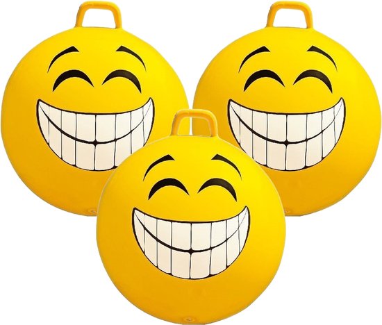 3x stuks gele skippybal smiley voor kinderen 65 cm - buiten speelgoed