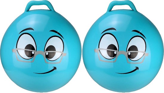 2x stuks skippybal smiley voor kinderen blauw 55 cm - Zomer buiten speelgoed