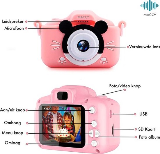 Kindercamera - 32GB Micro SD Kaart Selfie Camera - Magische Filters - Fototoestel -... | bol.com