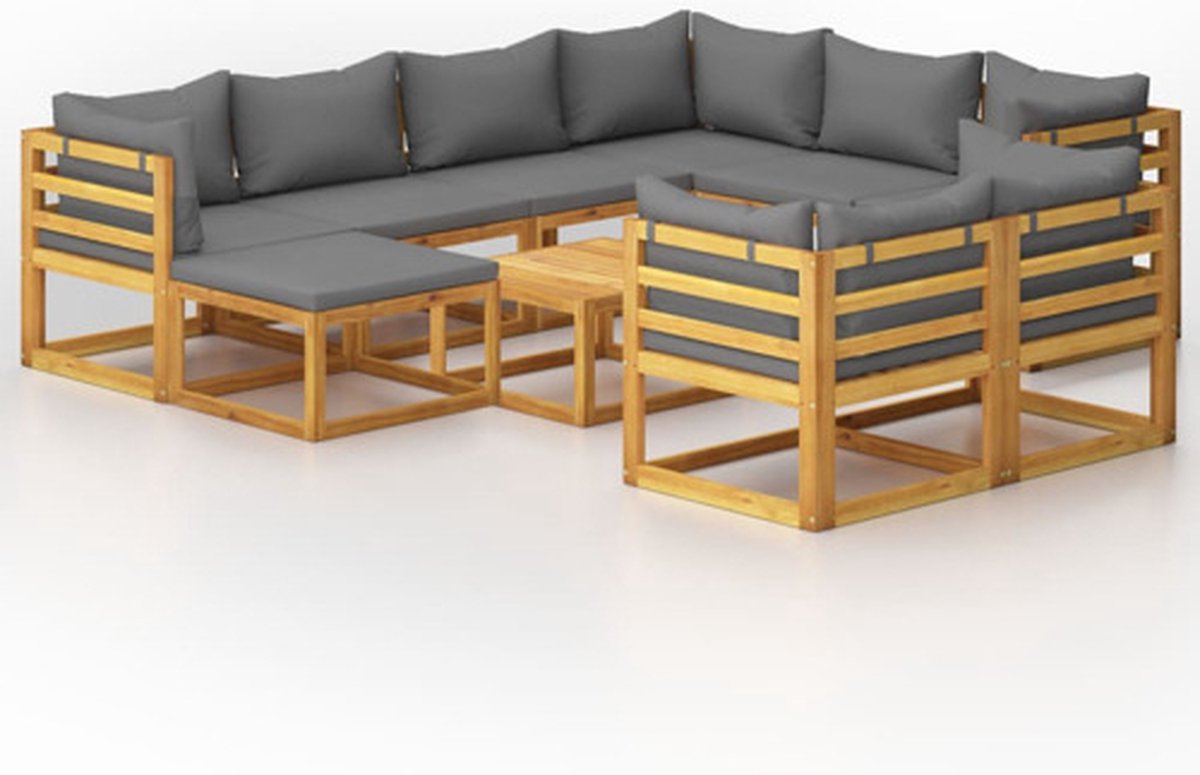 Bol.com vidaXL - 10-delige - Loungeset - met - kussens - massief - acaciahout aanbieding