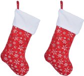 2x Chaussettes de Noël rouges avec imprimé flocons de neige 42 cm - Décorations de Noël de Noël / Décoration de Noël Chaussettes de Noël
