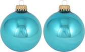 24x Turquoise blauwe glazen kerstballen glans 7 cm kerstboomversiering - Kerstversiering/kerstdecoratie turquoise blauw
