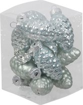12x Dennenappel kersthangers/kerstballen mintgroen (oyster grey) van glas - 6 cm - mat/glans - Kerstboomversiering