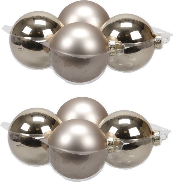 8x stuks kerstversiering kerstballen licht champagne (autumn blonde) van glas - 10 cm - mat/glans - Kerstboomversiering