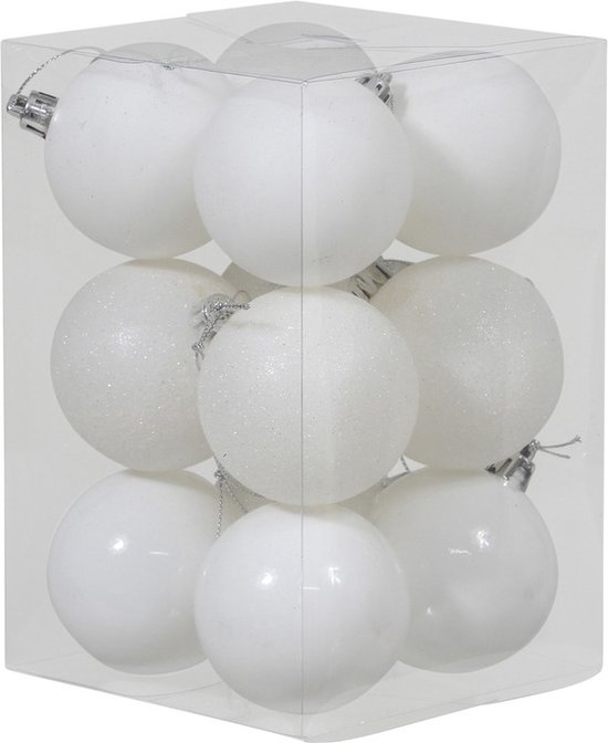 24x Witte kunststof kerstballen 6 cm Glans/mat/glitter Onbreekbare
