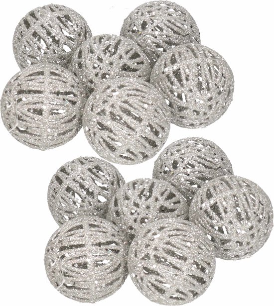 Rotan kerstballen zilver met glitters 5 cm - kerstboomversiering -... | bol.com