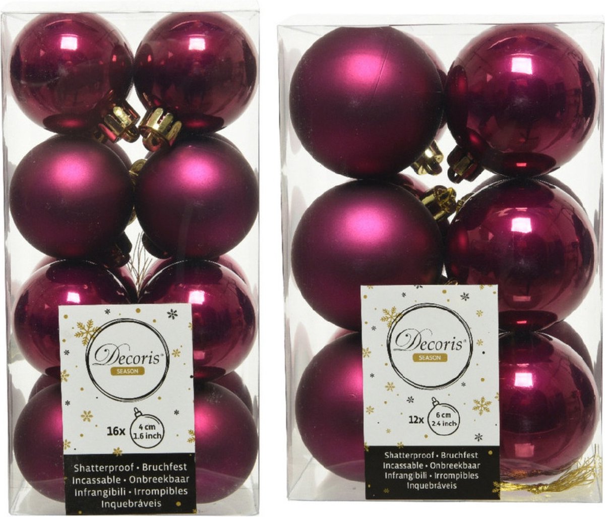 Kerstversiering kunststof kerstballen framboos roze 4-6 cm pakket van 40x stuks - Kerstboomversiering