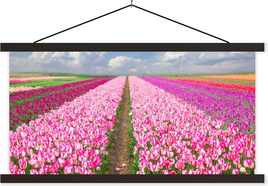 Porte-affiche avec affiche - Affiche scolaire - Tulipes - Soleil - Printemps - 150x75 cm - Lattes noires