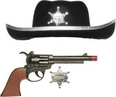 Cowboys speelgoed/verkleed hoed zwart met revolver set kinderen 3-delig