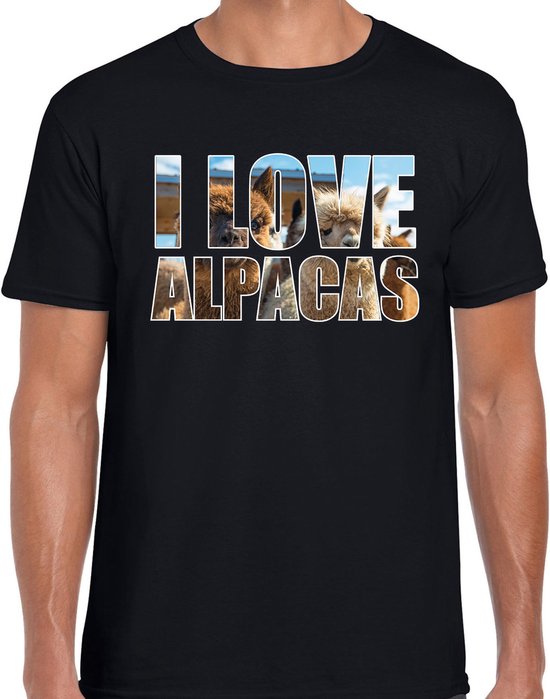 Tekst shirt I love alpacas met dieren foto van een alpaca zwart voor heren - cadeau t-shirt alpacas liefhebber XL