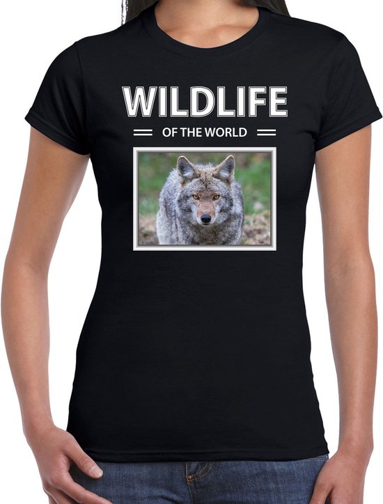 Dieren foto t-shirt Wolf - zwart - dames - wildlife of the world - cadeau shirt wolven liefhebber M