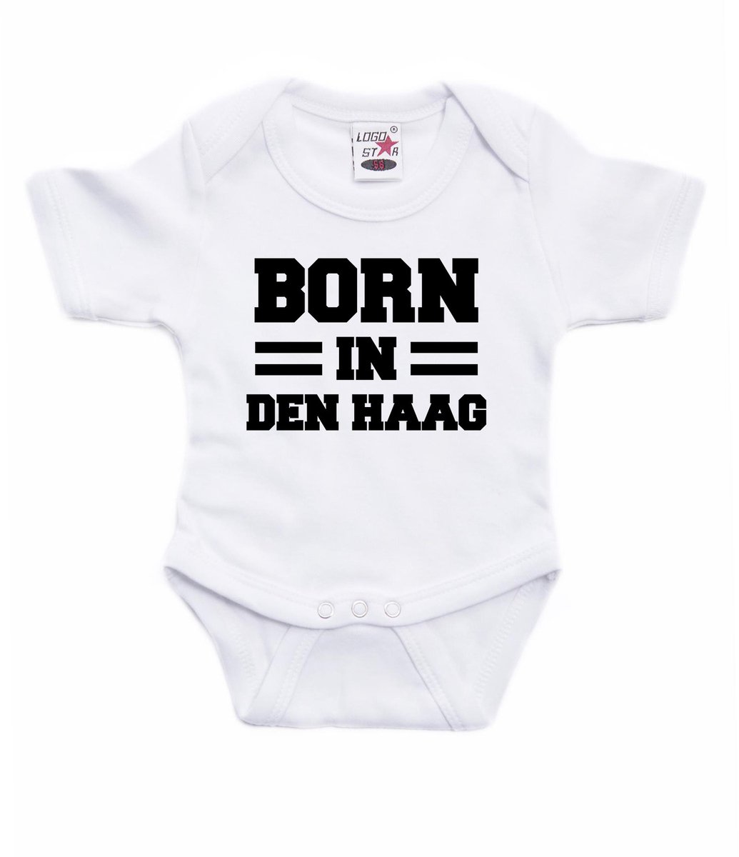 Born in Den Haag tekst baby rompertje wit jongens en meisjes - Kraamcadeau - Den Haag geboren cadeau 68