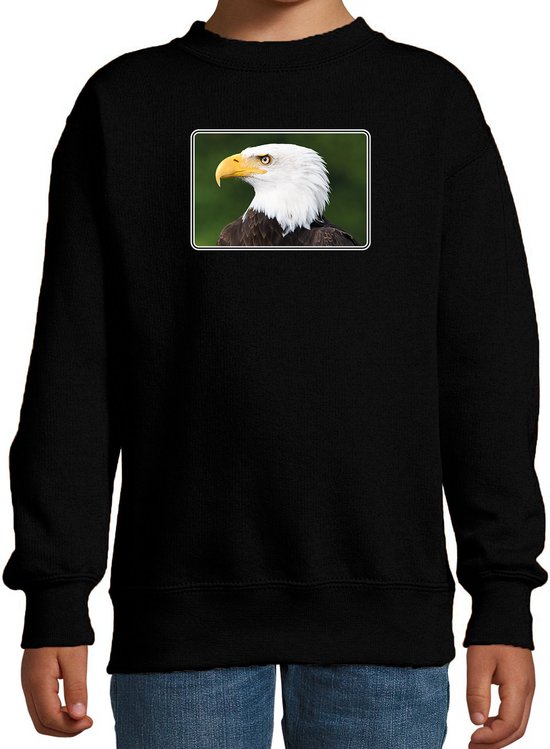 Dieren sweater met arenden foto - zwart - voor kinderen - roofvogel/ zeearend vogel cadeau trui 122/128