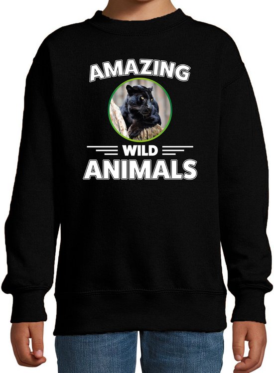 Sweater panter - zwart - kinderen - amazing wild animals - cadeau trui panter / zwarte panters liefhebber 98/104