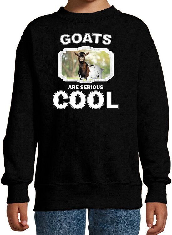 Dieren geiten sweater zwart kinderen - goats are serious cool trui jongens/ meisjes - cadeau gevlekte geit/ geiten liefhebber - kinderkleding / kleding 110/116