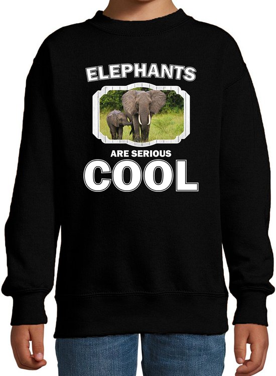 Dieren olifant met kalf sweater zwart kinderen - elephants are serious cool trui - cadeau olifant/ olifanten liefhebber - kinderkleding / kleding 134/146