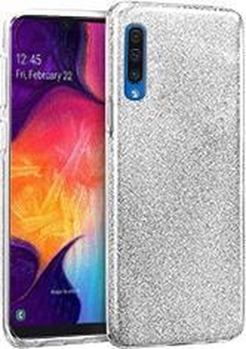 HB Hoesje Geschikt voor Samsung Galaxy A50 en A30s - Glitter Back Cover - Zilver