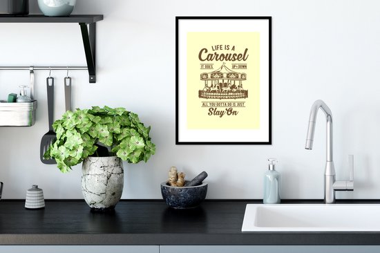 Affiche avec cadre Fête foraine - Jaune - Vintage - 30x40 cm