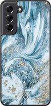 Casimoda® hoesje - Geschikt voor Samsung Galaxy S21 FE - Marble Sea - Zwart TPU Backcover - Marmer - Blauw