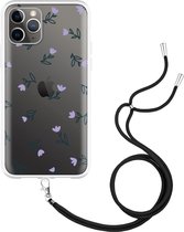 iPhone 11 Pro Hoesje met Koord Paarse Bloemen - Designed by Cazy