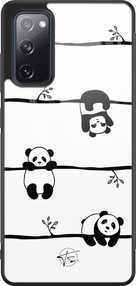 Hoesje geschikt voor Samsung Galaxy S20 FE - Panda - Hard Case Zwart Back Cover - Print - Zwart, Wit - Mooie Telefoonhoesjes