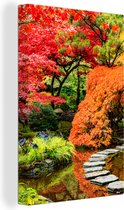 Canvas schilderij - Bomen - Stenen - Pad - Natuur - Japans - Schilderijen op canvas - 80x120 cm - Canvasdoek - Muurdecoratie