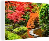 Canvas schilderij - Bomen - Stenen - Pad - Natuur - Japans - Schilderijen op canvas - 120x80 cm - Canvasdoek - Muurdecoratie