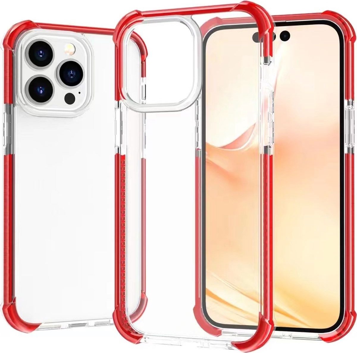Mobigear Hoesje geschikt voor Apple iPhone 14 Pro Telefoonhoesje Hardcase | Mobigear Full Bumper Backcover Shockproof | Schokbestendig iPhone 14 Pro Telefoonhoesje | Anti Shock Proof - Transparant / Rood