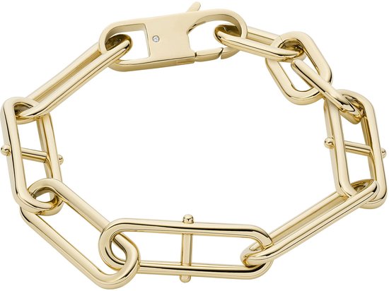 Bracelet à maillons dorés avec fermoir et petit diamant.