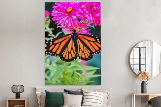 Tableau sur toile Papillon - Botanique - Fleurs - 120x180 cm - Décoration murale XXL