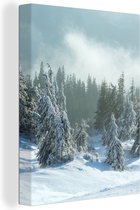 Canvas Schilderij Bos - Sneeuw - Winter - 60x80 cm - Wanddecoratie