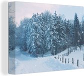 Canvas Schilderij Bos - Sneeuw - Winter - 120x90 cm - Wanddecoratie