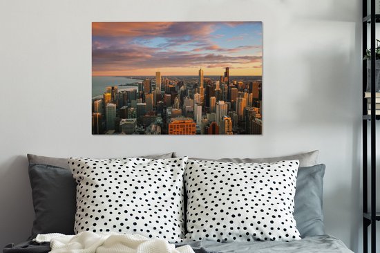 Toile Peinture Skyline - Ville - Nuages - Amérique - 90x60 cm - Décoration murale