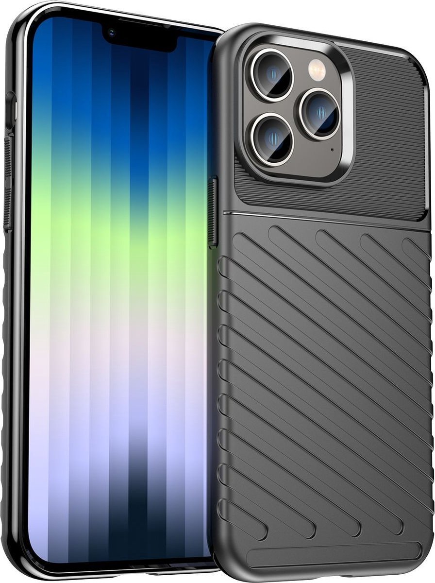 Mobigear Hoesje geschikt voor Apple iPhone 14 Pro Max Telefoonhoesje Flexibel TPU | Mobigear Groove Backcover | iPhone 14 Pro Max Case | Back Cover - Zwart