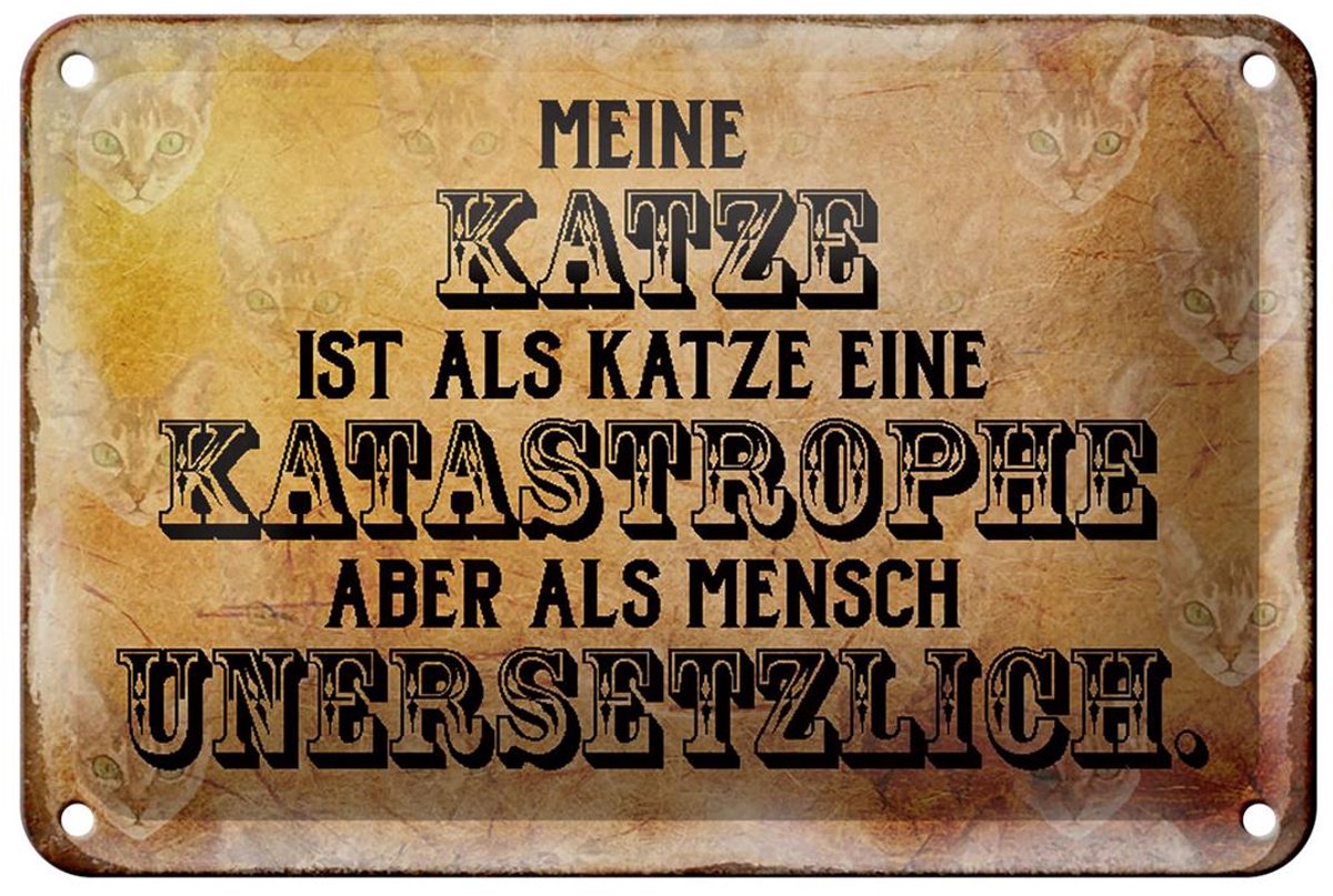 Blechschild Spruch 18x12cm meine Katze ist eine Katastrophe