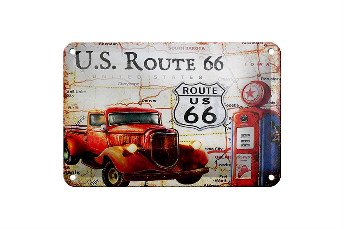 Blechschild Retro 18x12cm US Route 66 Oldtimer Tankstelle