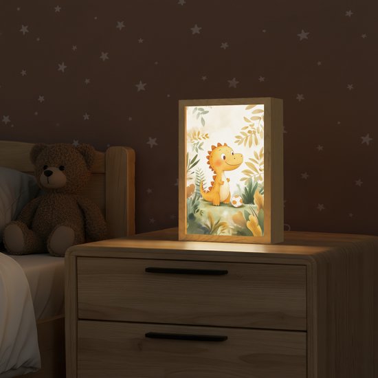 Nachtlampje 20x30 cm - Kinder lamp - Dino - Voetbal - Oranje - Tafellamp kinderkamer - Slaapkamer lamp - Bedlamp kinderen - Kinderlampje stopcontact - Wandlamp babykamer - Nachtlampjes van Decogen. — afbeelding 2